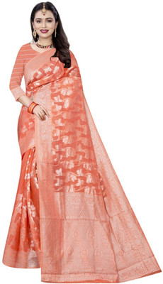 siddharth textiles Self Design Banarasi Cotton Silk Saree(Orange)