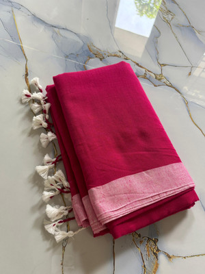 SMRITI HANDLOOM Solid/Plain Daily Wear Handloom Pure Cotton Saree(Pink)