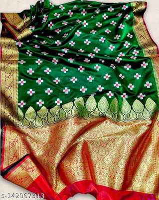 NaziyaSarees Woven Sambalpuri Satin Saree(Dark Green)