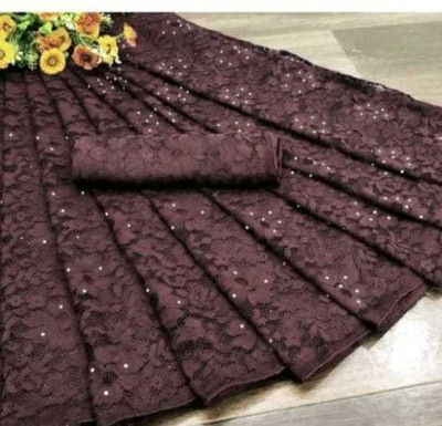 Panthcreation Embellished Bollywood Net Saree(Brown)