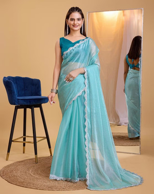 Apnisha Solid/Plain Bollywood Net Saree(Light Blue)