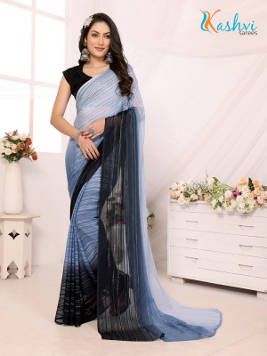 kashvi sarees Ombre, Solid/Plain, Self Design Bollywood Satin Saree(Grey, Black)