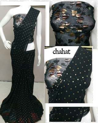 Prutha Fashions Printed Bollywood Chiffon Saree(Black)
