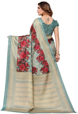 Kjs Floral Print Bollywood Cotton Blend Saree(Multicolor)