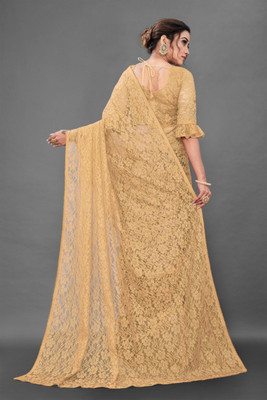 SwiftStyle Solid/Plain Daily Wear Net Saree(Cream)
