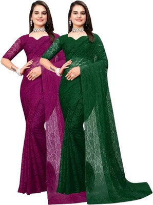 Amavii Floral Print Bollywood Net Saree(Pack of 2, Multicolor)
