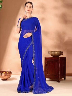 VIBHAGYAA Embellished Bollywood Chiffon Saree(Blue)