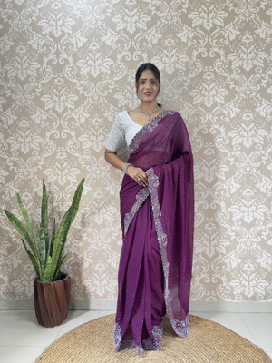 MM VENTURE Embroidered Bollywood Georgette Saree(Purple)