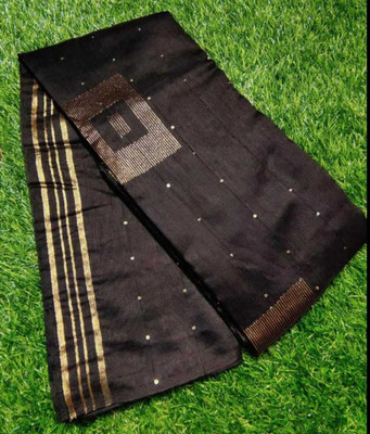 GHOS HANDLOOM Woven Handloom Cotton Linen Saree(Black)