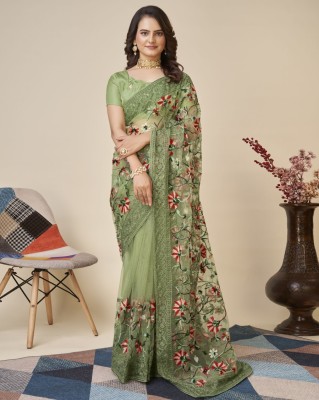 Verviza Embellished, Self Design Bollywood Net Saree(Light Green)
