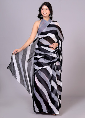 HouseOfCommon Color Block Leheria Chiffon Saree(Black)
