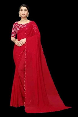 supalee tex Solid/Plain Bollywood Georgette Saree(Red)