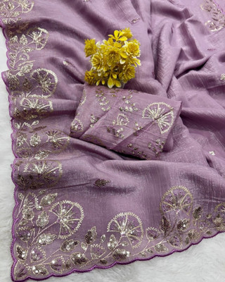 FLAMEKYZER Embroidered Bollywood Jimmy choo Saree(Purple)