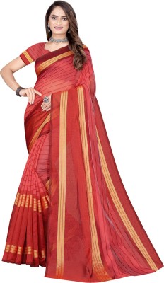 Saadhvi Striped Bollywood Cotton Silk Saree(Maroon)