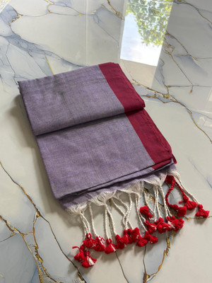 TARAMAACREATION Solid/Plain Handloom Handloom Pure Cotton Saree(Grey, Red)