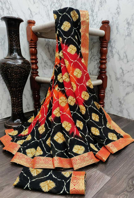 Kanooda Prints Printed Bandhani Georgette Saree(Multicolor)