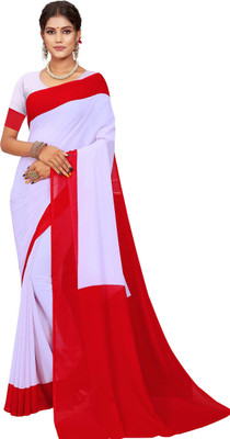 Shrilaxmisari Solid/Plain, Color Block Bollywood Georgette Saree(Red, White)