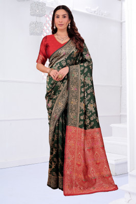 Suali Printed Banarasi Pure Silk Saree(Green)