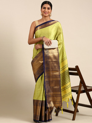 Julee Self Design Banarasi Cotton Silk Saree(Yellow)