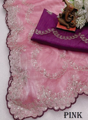 FLAMEKYZER Embroidered Bollywood Jimmy choo Saree(Pink)
