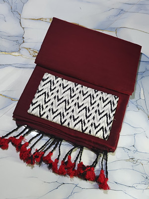 SMRITI BOUTIQUE Solid/Plain, Printed Kalamkari Handloom Pure Cotton Saree(Maroon)