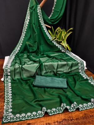 Fikfoluo Embroidered Bollywood Georgette Saree(Green)