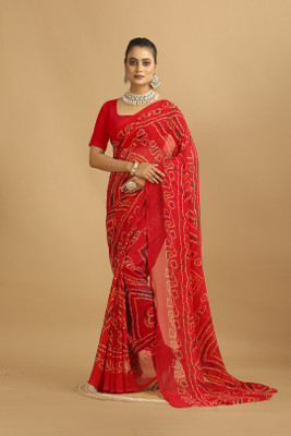 MAHARAJ SAREES Printed Bollywood Georgette Saree(Red)