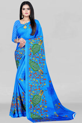 Leelavati Printed Daily Wear Crepe Saree(Blue)
