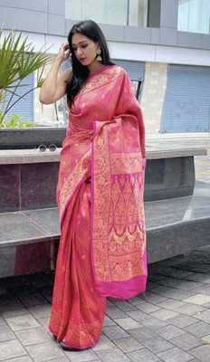 SOFIEFAB Woven, Solid/Plain Kanjivaram Pure Silk Saree(Pink)