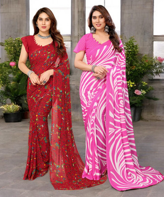 AMBUJAINTERNATIONAL Printed Bollywood Georgette Saree(Pack of 2, Multicolor)