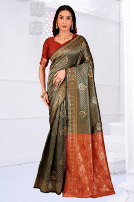 TODAY DEAL Woven Banarasi Pure Silk Saree(Green)