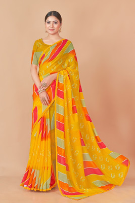 Nandita designer Printed Bandhani Chiffon Saree(Yellow)