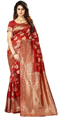 SPOTXY Self Design Kanjivaram Pure Cotton, Cotton Silk Saree(Red)