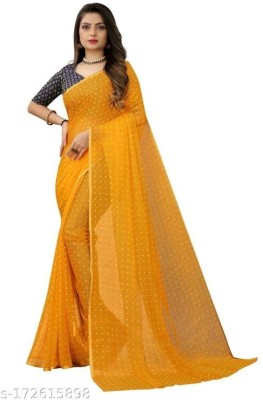 mamtasaree Printed Daily Wear Velvet, Chiffon Saree(Yellow)