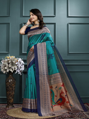 Kanooda Prints Printed Mysore Art Silk Saree(Blue)