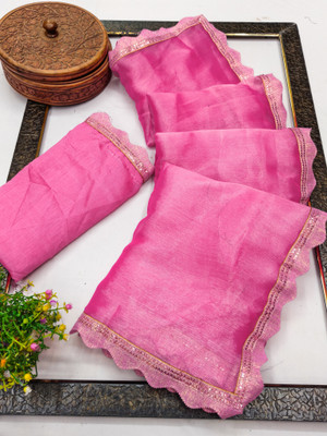 maayro Solid/Plain Bollywood Jimmy choo Saree(Pink)
