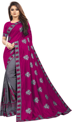 b bella creation Embroidered Bollywood Silk Blend Saree(Purple)