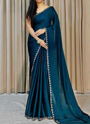 WEARSIXTY Self Design Daily Wear Chiffon Saree(Blue)