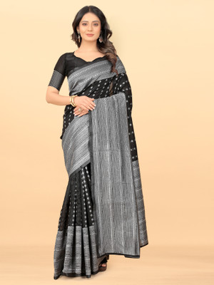 RASVRITI Woven Kanjivaram Pure Silk, Art Silk Saree(Black)