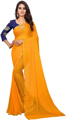 Desi Style Embellished Bollywood Net, Chiffon Saree(Yellow)