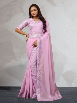 JANVI CREATION Self Design Bollywood Georgette Saree(Pink)