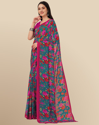 The Textile Hub Floral Print Bollywood Georgette Saree(Green)