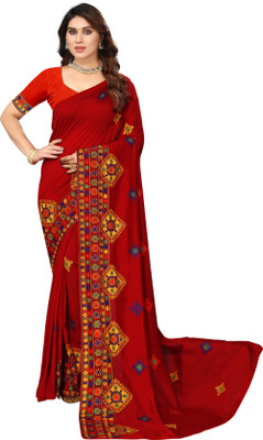b bella creation Self Design, Embroidered Bollywood Georgette Saree(Red)