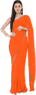 Desi Style Solid/Plain Bollywood Velvet, Chiffon Saree(Orange)