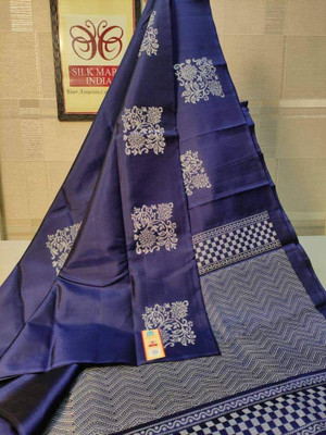 WOMENELEGENCE Embellished Banarasi Pure Silk Saree(Dark Blue)