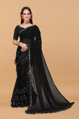chfashions Solid/Plain Bollywood Georgette Saree(Black)