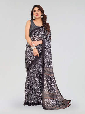 Hema Silk Mills Digital Print Bollywood Chanderi Saree(Black)
