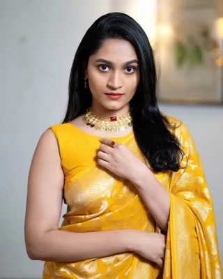 HEER FASHION Self Design Banarasi Pure Silk Saree(Yellow)