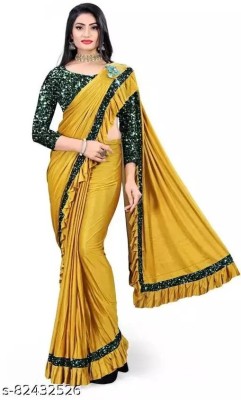 PLEXSTAR Embellished Bollywood Lycra Blend Saree(Yellow)