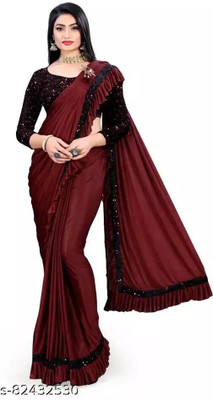 PLEXSTAR Embellished Bollywood Lycra Blend Saree(Maroon)